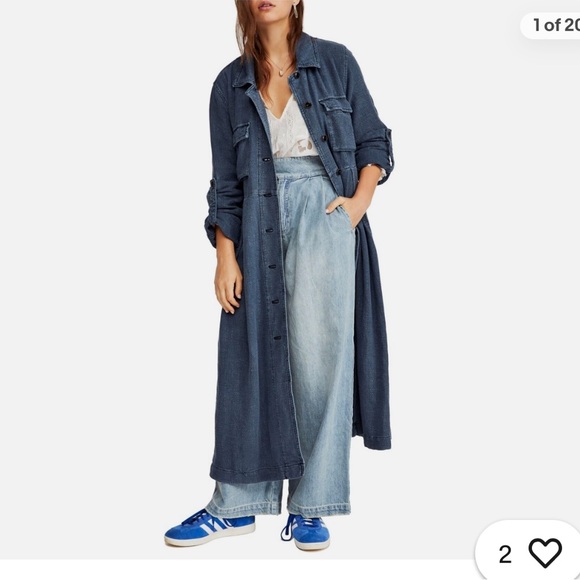 Free People Dresses & Skirts - Free People Rainz Linen Blend Longline Maxi Duster Jacket In Atlantic Wash Blue